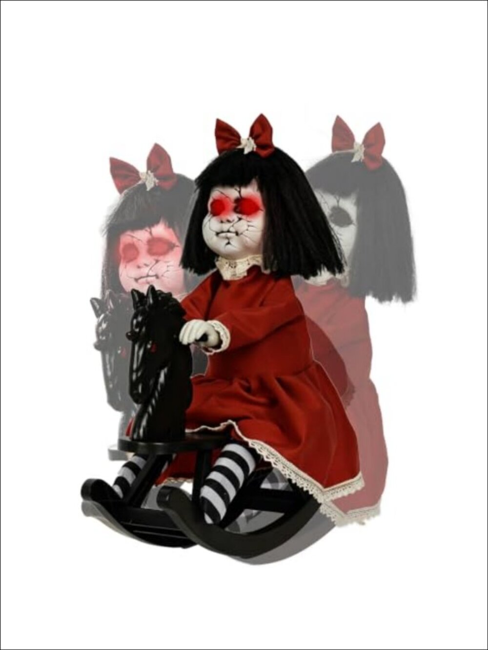 Animatronic Sound Activated Girl Doll on Rocking Horse Halloween Prop